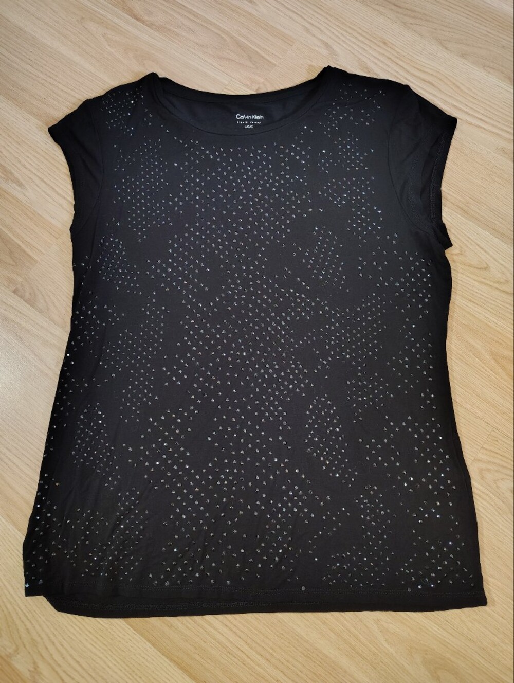 Calvin Klein Black Cap-Sleeve Tee with Crystal Dots